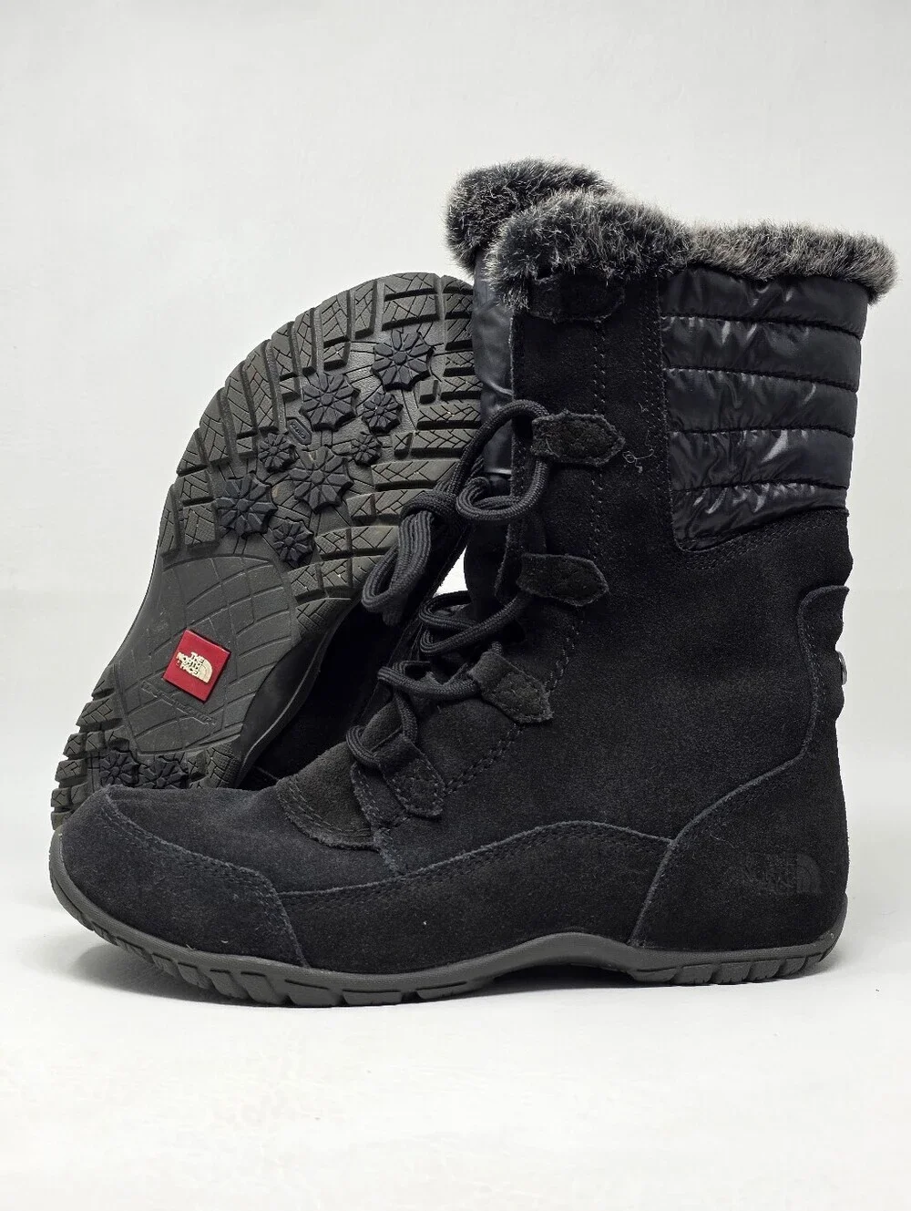 The North Face Snow Boots Black Waterproof Primaloft Faux Fur Winter Womens Sz 8